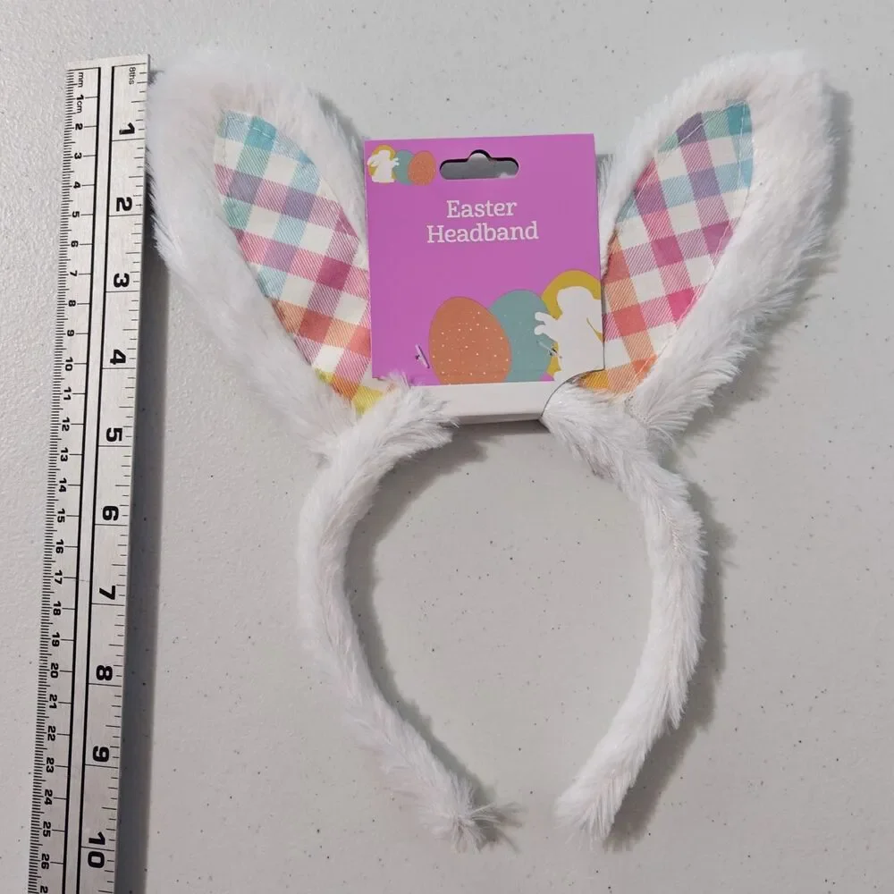 New DanDee Easter Bunny Ears Headband 8 Lot White Blue Plush Gingham Plaid NWT